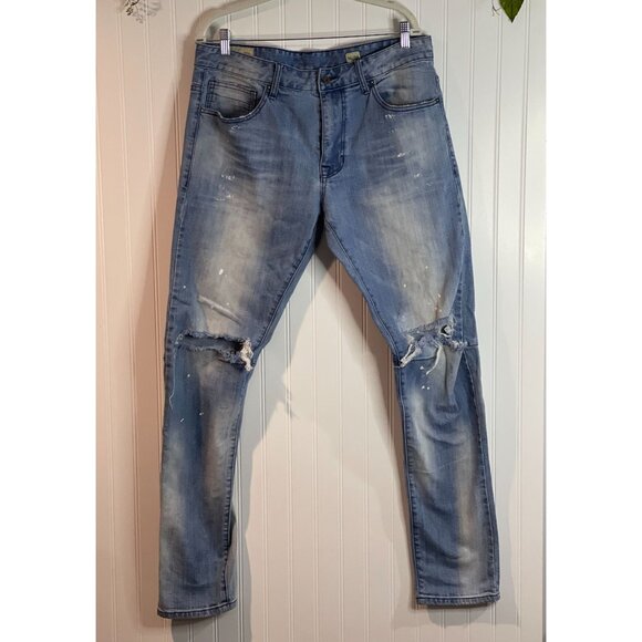 Smoke Rise Mens Distressed Blue Jeans 36/34 Denim Ripped Knee Casual Denim Pants - Picture 1 of 16
